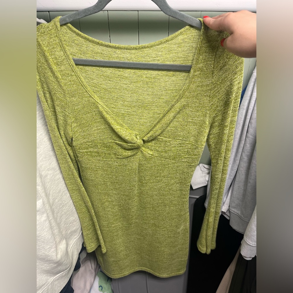 Green V-Neck Knotted Women's Top